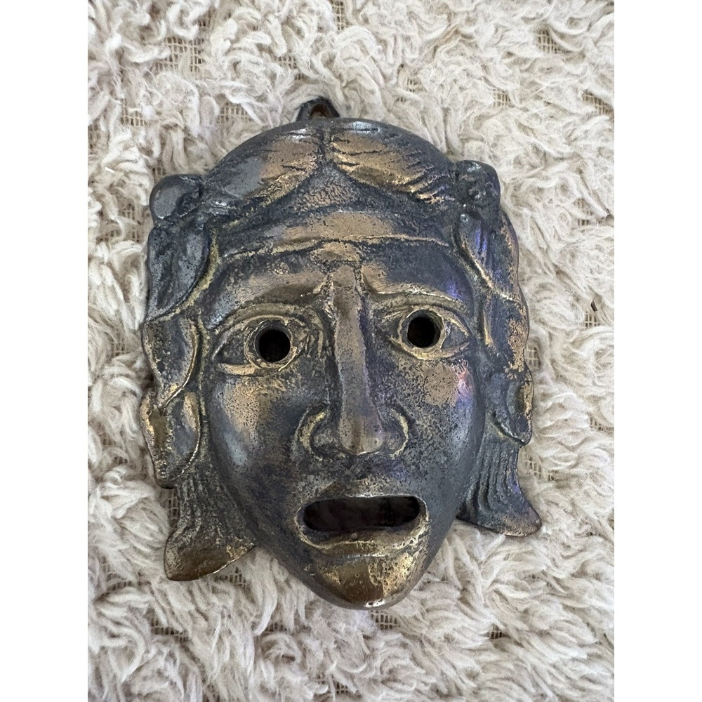Tragedy Plaster Mask - Ancient Greek Theater Drama Decorative 4" Hanging Decor - Picture 2 of 8